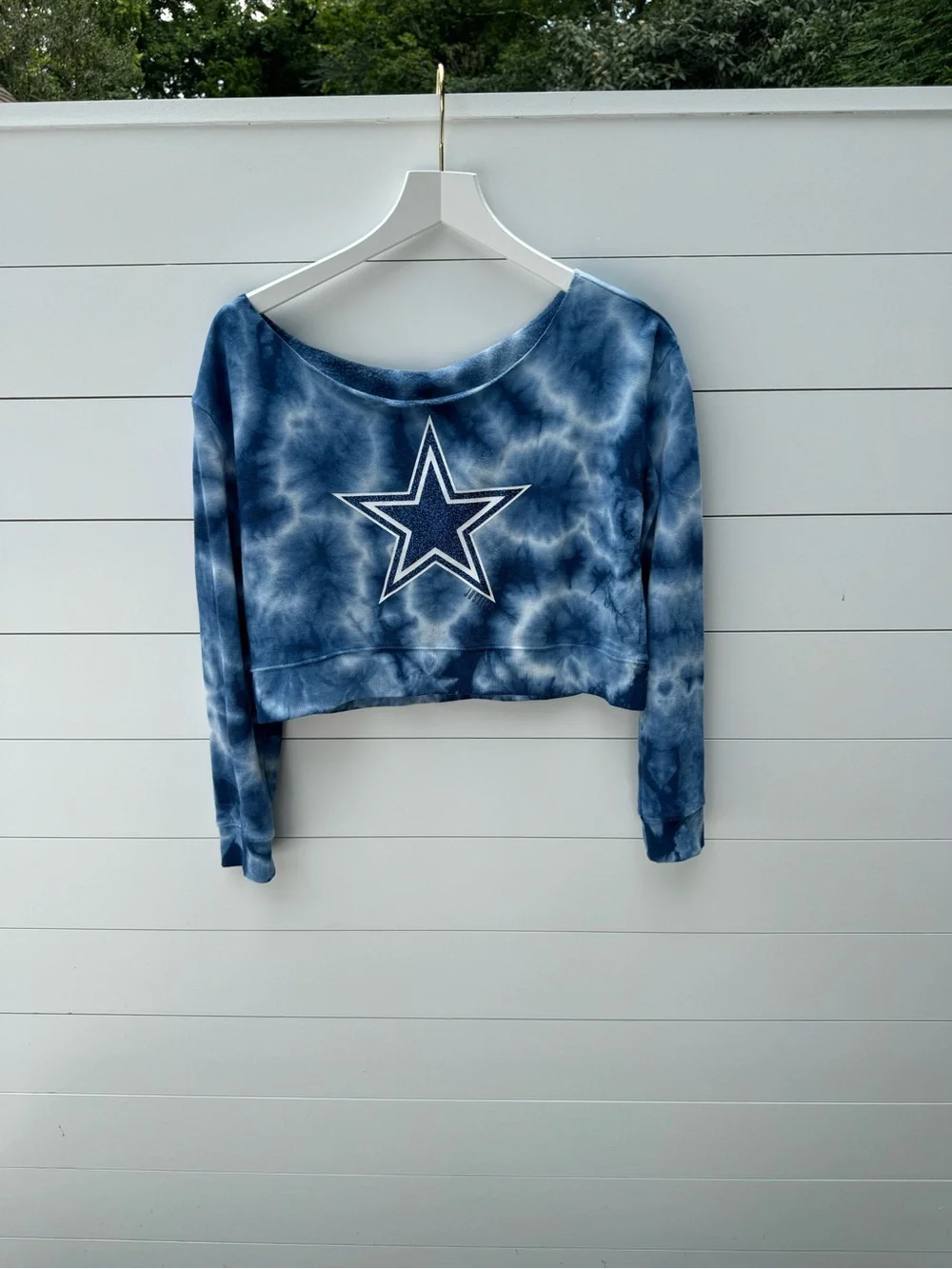 Justice Blue Tie-Dye Cropped Sweatshirt with Star